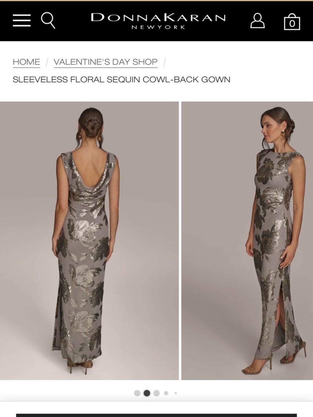 Donna Karan Silver Gray Floral Sequin Cowl-Back Gown